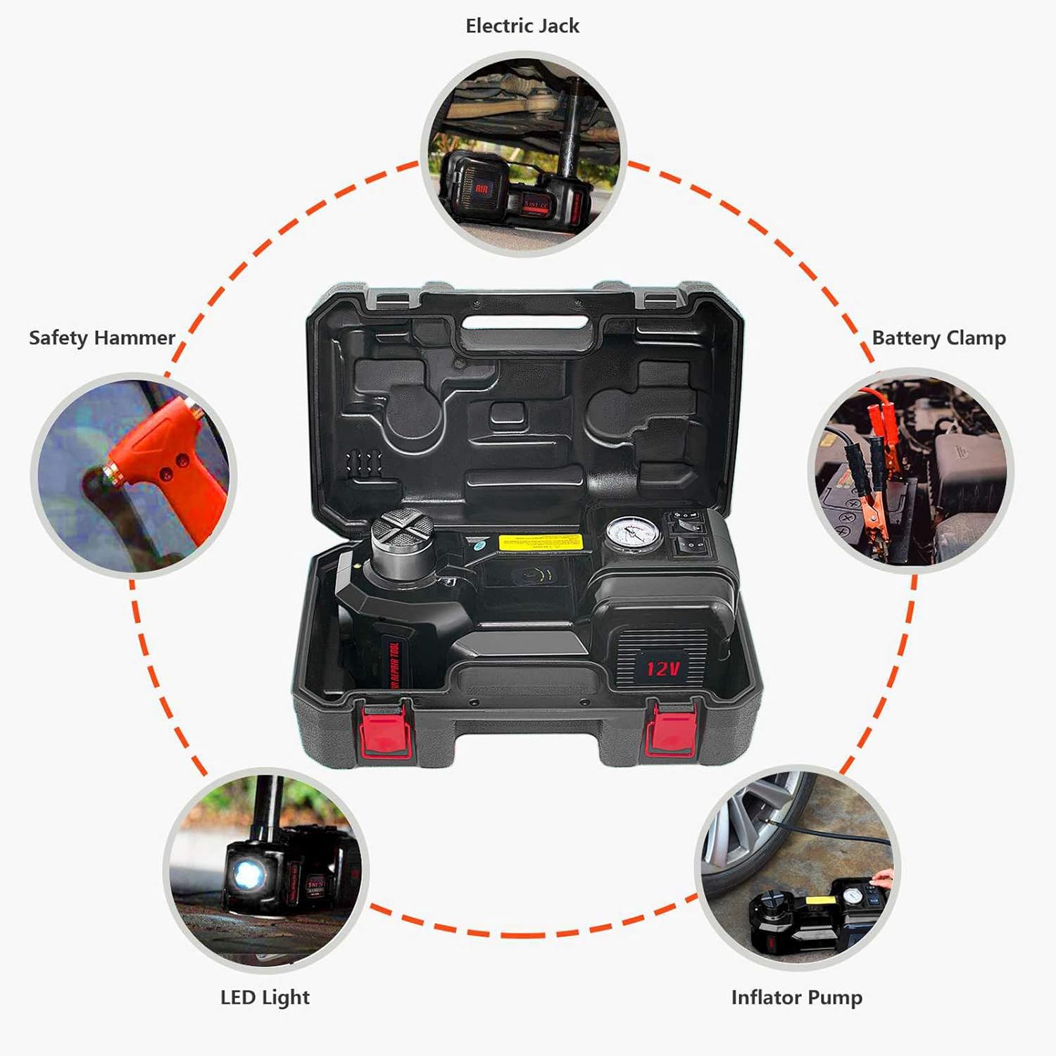 NthPOWER Electric Car Jack 5 Ton 12V Car Jack Hydraulic Lifting Range 6.1-17.7 inch Electric Jacks for Car SUV Sedan MPV Tire Changing Equipped with Inflator: Automotive