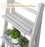 HOMIDEC 4-Tier Wooden Ladder Plant Stand Foldable Grey view 4