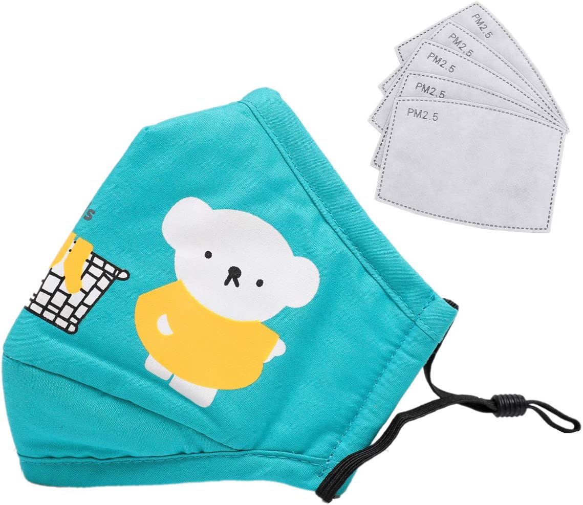 HCTian for Kid's Dust Mask Space Cotton - Washable & Reusable - Protection from Dust, Pollen, Pet Dander, Other Air Pollution - Earloop face mask (for Kids only) (blue bear)