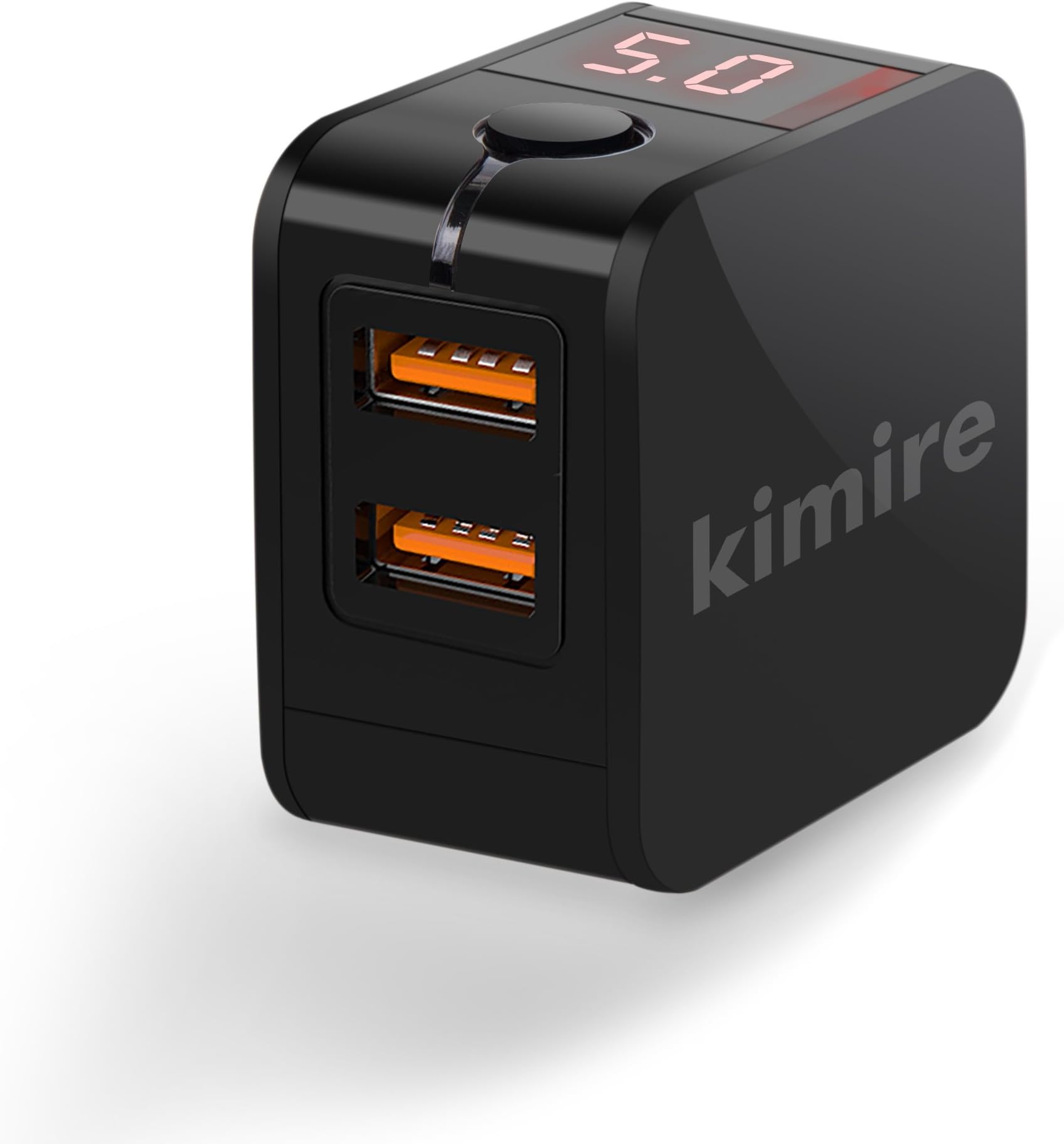 Wall Charger Kimire Digital Travel Charger 2.4A Dual USB Port Charge Power Adapter with LED Display,IC Smart Explosion Protection and Foldable Plug,for iPhone,Android,Power Bank and More (Black)