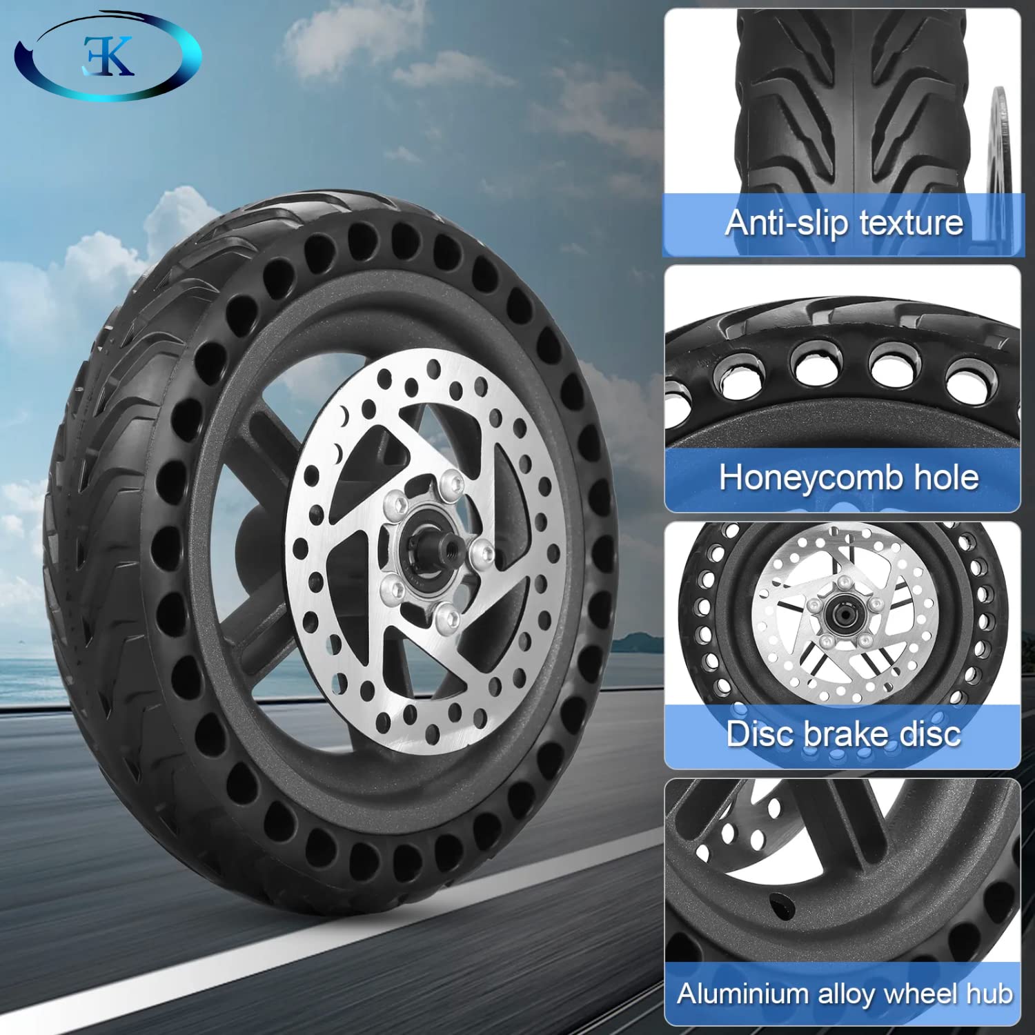 ELKATECH | Gotrax Wheel replacement and Xiaomi M365 electric Scooter | Solid Tire with hub and Brake-Disc | Honeycomb Wheel Compatible Mijia1s gotrax gxl V2/gotrax XR and 8,5 inch