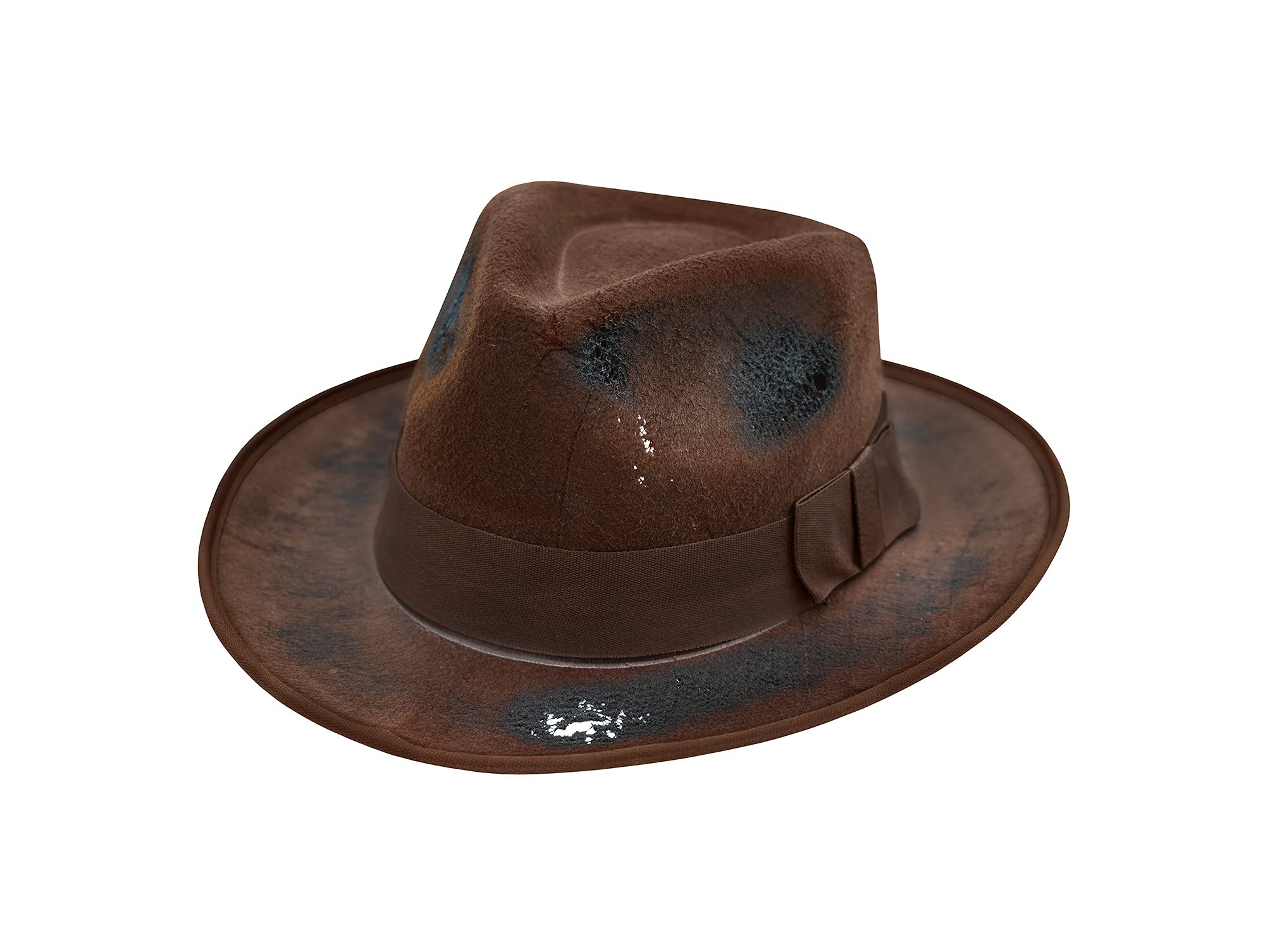 Nicky Bigs Novelties Adult Tattered Burned Brown Fedora Hat - Brown Zombie Scary Nightmare Creeper Hats - Horror Movie Killer Cosplay Halloween Costume Accessory, Adjustable Size