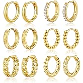 BMMYE Gold Huggie Hoop Earrings for Women Hypoallergenic 14K Gold Plated Mini Hoops Earrings Set for Multiple Piercing Lightweight Small Hoop Earrings Stack Jewelry for Gifts