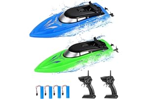 ACEKID 2 Pack RC Boat Remote Control Boats for Pools and Lakes for Kids and Adults, 2.4 GHz RC Boat for Boys 4-7 8-12 Years with 4 Rechargeable Batteries,Blue/Green,Blue/Green