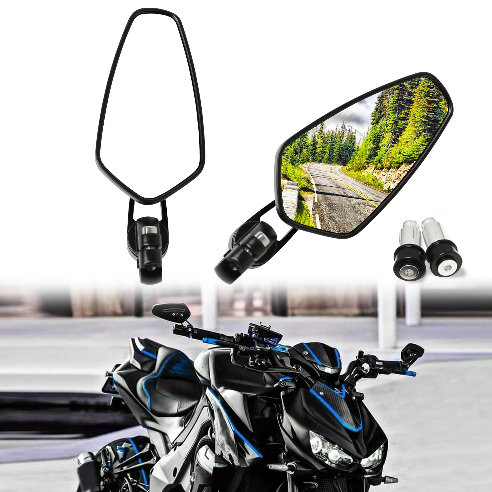 Motorcycle Bar End Side Mirrors 7/8" 22mm Aluminum Alloy Handlebar Rearview Mirrors for Scooter Cruiser Sport Bike(Black)