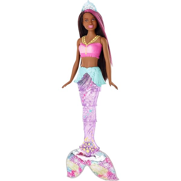 Barbie Dreamtopia Mermaid Rainbow Lights Doll Dark Brown Pink
