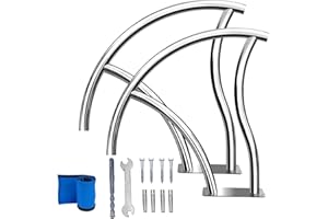 Migoda Pool Handrail Swimming Stainless Steel Humanized Handle Swimming Pool Stair Rail with Blue Grip Cover Quick Mount Base Plate & Accessories for Inground Pools (30’’x30’’ Inch-2pcs)