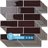 Art3d Peel and Stick Backsplash, Subway Wall Tile, 10-Pack, Dark Burgundy | 12 x 12 Inch, Water Resistant, Durable, Easy to Install, Coastal Style, for Modern Home Decor, Kitchen, Home Improvement