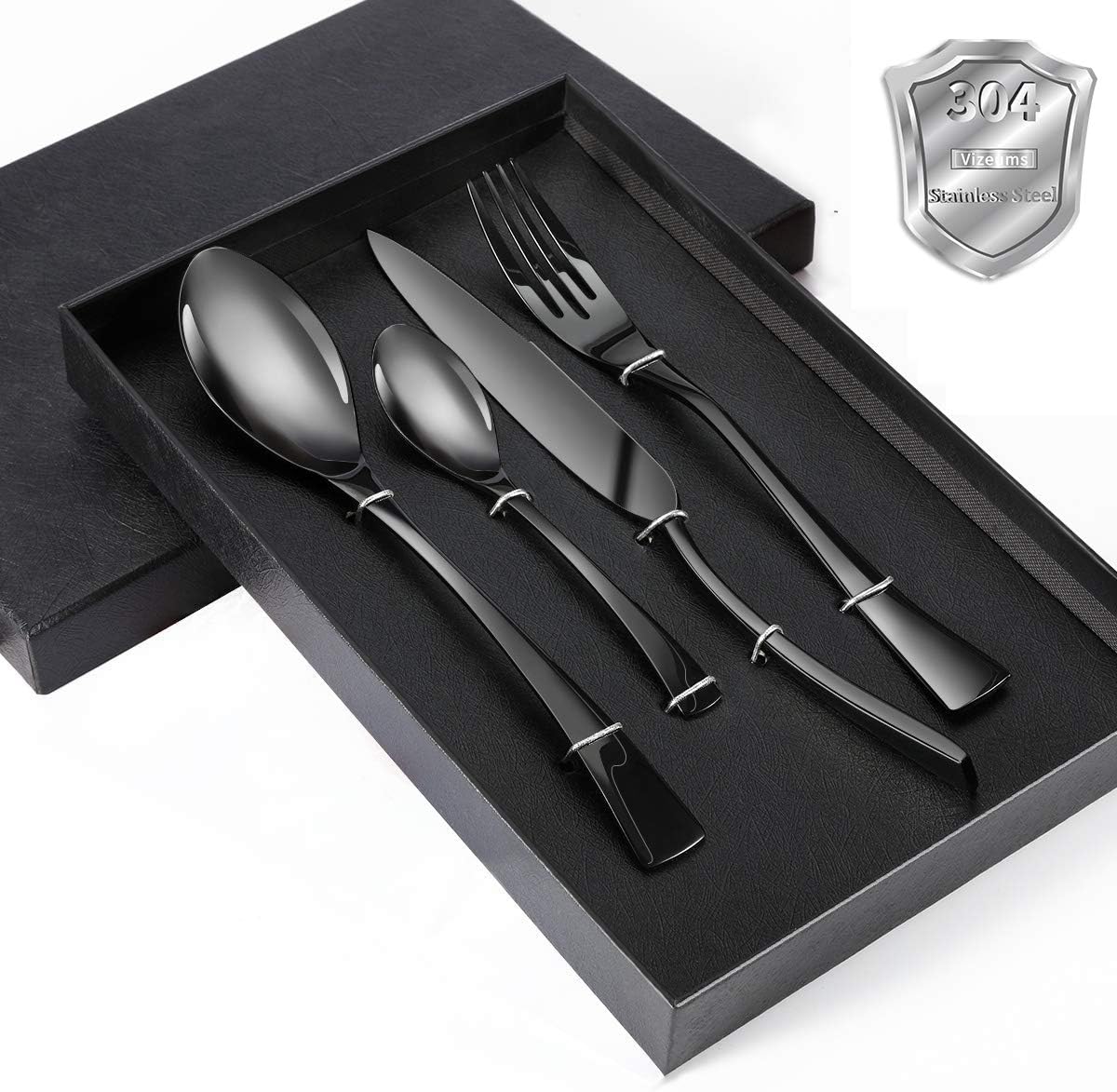 Black Silverware Flatware Cutlery Set Black Stainless Steel Dinnerware Set Heavy-Duty Utensils Knife, Fork, Spoon Set for 4 with Box