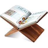 Geetery Bamboo Book Stand Reading Cookbook Textbook Display, Dark Brown | Adjustable Holder Suitable Desk Kitchen, Supports Magazines Recipes Tablets, Foldable Stand with Open or Closed Documents