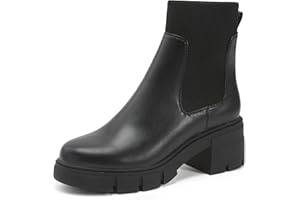 REDTOP Women's Elastic Chelsea Boots Chunky Block Heel Platform Lug Sole Ankle Booties
