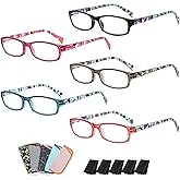 Suertree Women's Fashion Reading Glasses, 5 Pairs Blue Light Blocking Readers with Durable Spring Hinges, Stylish Anti-Glare Eyewear for Computer Use (2.0 Magnification)