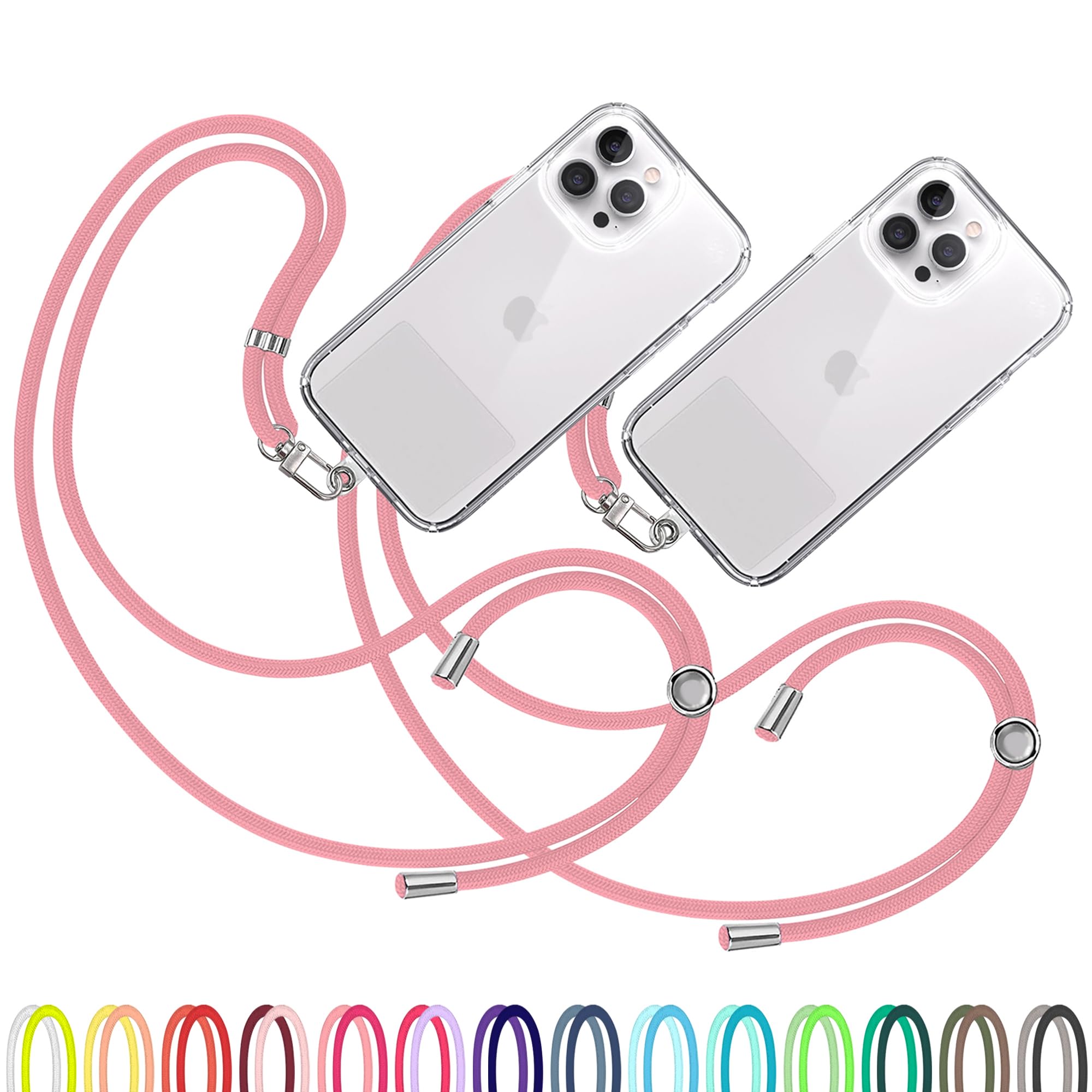 TBOC 2X Cell Phone Lanyard [Pink] - Comfortable Universal Smartphone Lanyard - Easy to Use Neck Phone Holder [Clear Patch] - Adjustable Length Phone Strap Crossbody - Fits All Mobile Phones