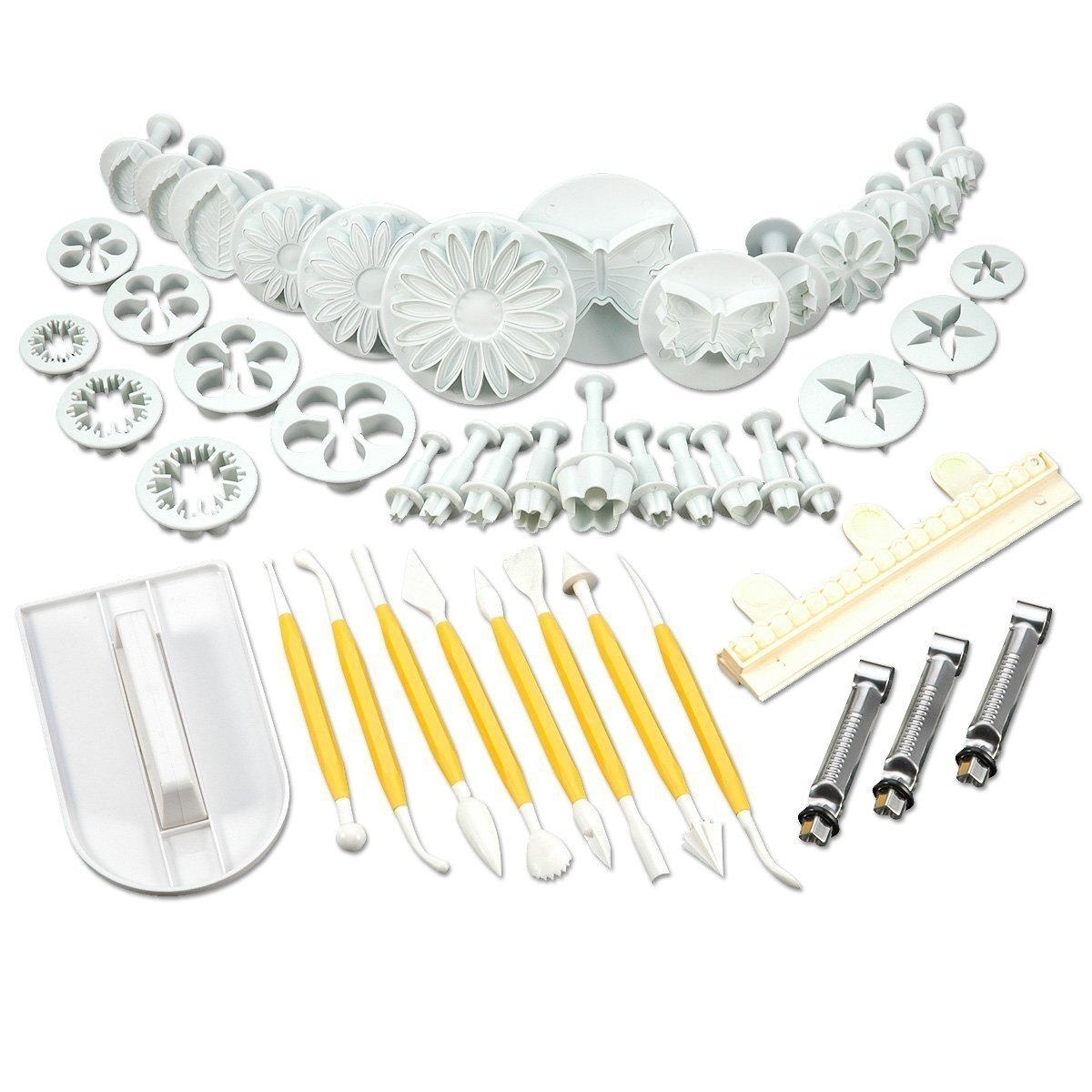sarlcoco 46 Cutlery Set Cake Decorating Sugar Craft Cake Decorating Pastry Cookie Cutters Baking Set 46 With Push//Cutter/Stamps, Flowers, Leaves, Pie and Various Shapes Baker Scones and sofas, Icing, Sugarpaste, Fondant