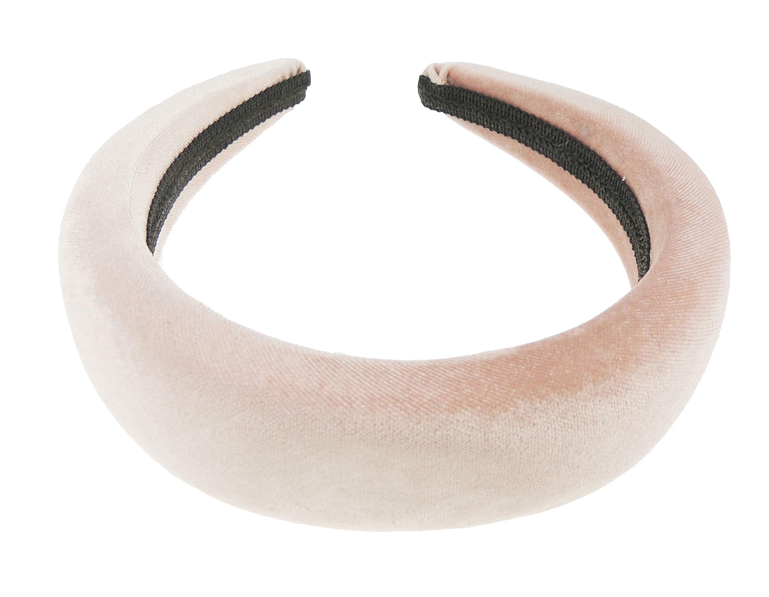 Womens Occasion Wedding Bridal Party Birthday Christmas Evening Wide Thick High Bump Puffy Padded Velvet Velour Hair Hairband Accessories Headband Alice Band (Baby Pink)