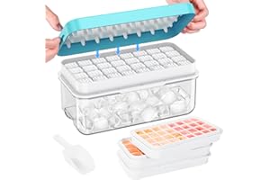 PHINOX Ice Cube Tray with Lid and Bin, 3 Pack Plastic Ice Cube Tray Molds, 96(4 * 8 * 3) pcs Ice Trays for freezer, Chilling Drinks, Whiskey & Cocktails, with Ice Container and Ice Scoop, BPA-Free