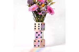 Reimagine Discovery Iridescent Triple Dice Vase, Maximalist Home Decor Ceramic Flower Vase, Iridescent Desk Accessories for Office, Bar Cart Or Vanity, Unique & Trendy Holographic Decor