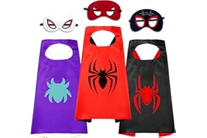 TEEHOME 3 Pack Spider Capes and Masks - His Amazing Friend for Kids Birthday Party Favors - Dress-Up Costume Set - Superhero Supplies, Decorations, Halloween Costumes, Gifts for Boys & Girls