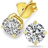 KRKC 0.6-3ct Moissanite Stud Earrings, D Color VVS1 Clarity, Lab Created Diamond Stud Earring for Women, 14K White Gold S925 Sterling Silver Earrings Friction Back for Women Men, Hypoallergenic