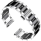 BINLUN Thick Stainless Steel Watch Band Metal Heavy Polished Matte Brushed Finish Watch Strap Replacement for Men Women 16mm/18mm/20mm/21mm/22mm/23mm/24mm/26mm(Polished Silver and Black,20mm)