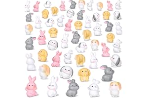 Blueweenly 70 Pcs Mini Rabbit Easter Resin Bunny Mini Lop Bunny Figures Small Easter Bunnies Mini Animals Miniature Garden Moss Landscape Ornament for Easter Egg Fillers Dollhouse Cake Home Decor