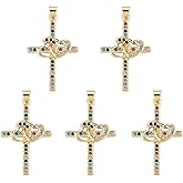 COGCHARGER 5 Pieces Cubic Zirconia Cross Charm Pendant Cross with Heart Charm Crucifix Pendant for Jewelry Necklace Earring Making Crafts