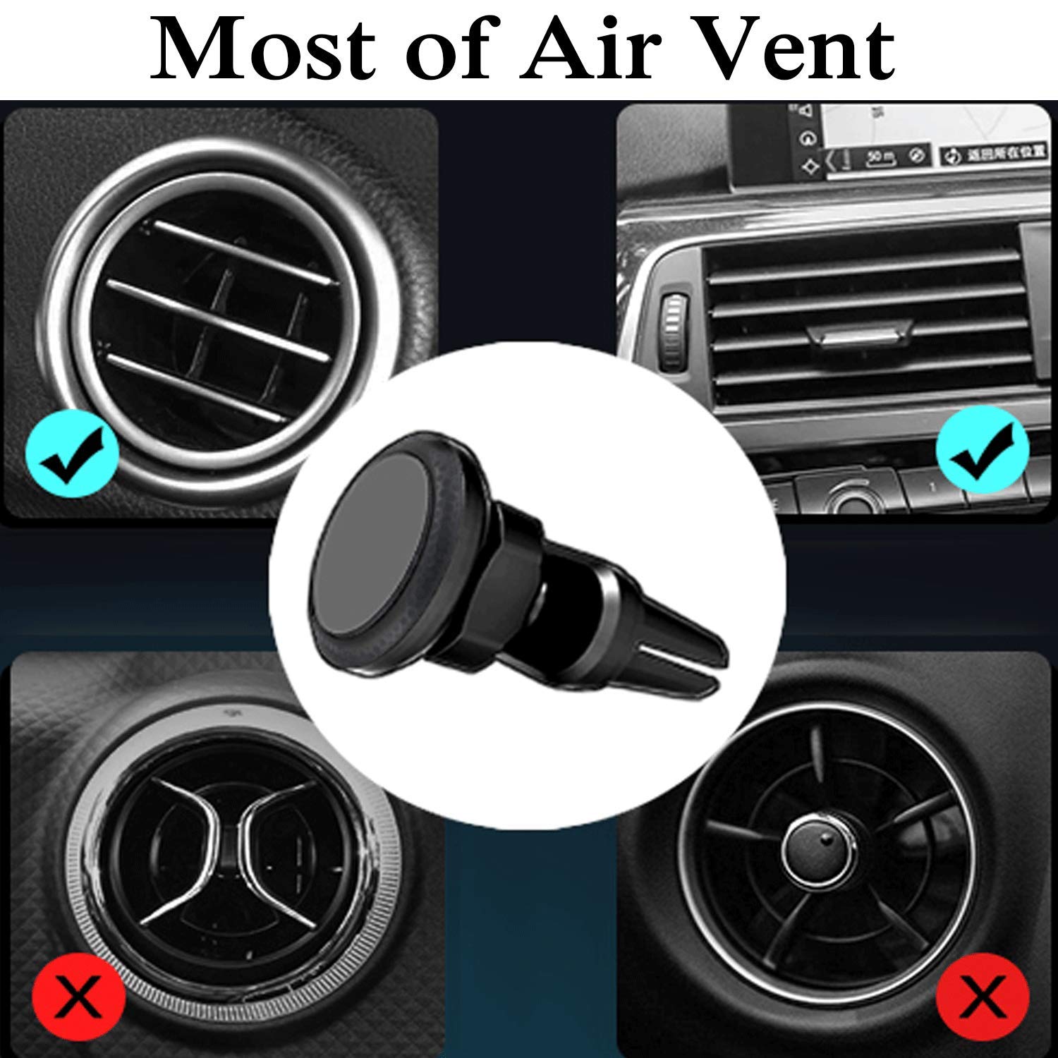 Babacom Soporte Movil Coche Magnético,360 Grados Rotación Soporte Teléfono Coche Universal Rejilla Ventilación con Doble Clip Estable para iPhone, Samsung y Otras Smartphones de 3.5 a 6.5 Pulgadas