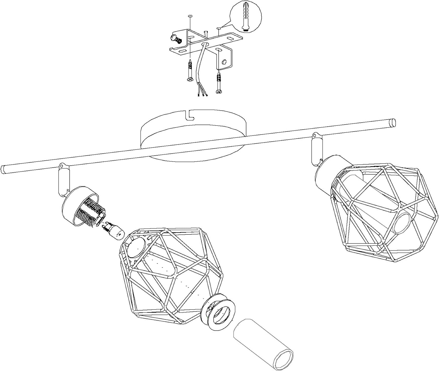 Eglo LED Ceiling lamp Zapata, 2-Light Ceiling Spotlight, Metal and Frosted Glass Ceiling Light - Image 4
