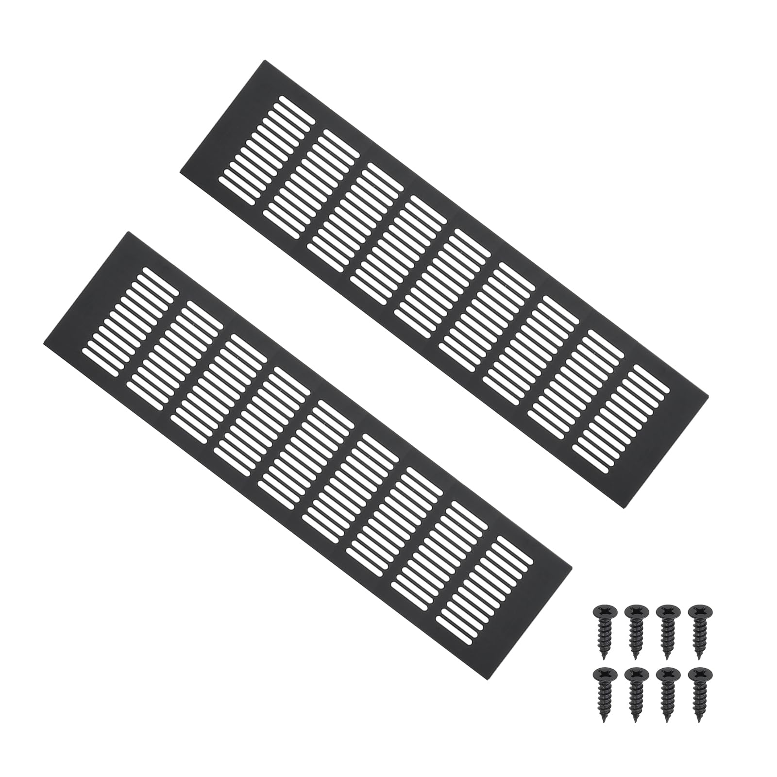 PATIKIL 16 x 4 Inch Door Air Vent Cover, 2pcs Aluminum Grille Ventilation Cover Louvered with Mounting Screws for Cabinet Wardrobe Door, Black