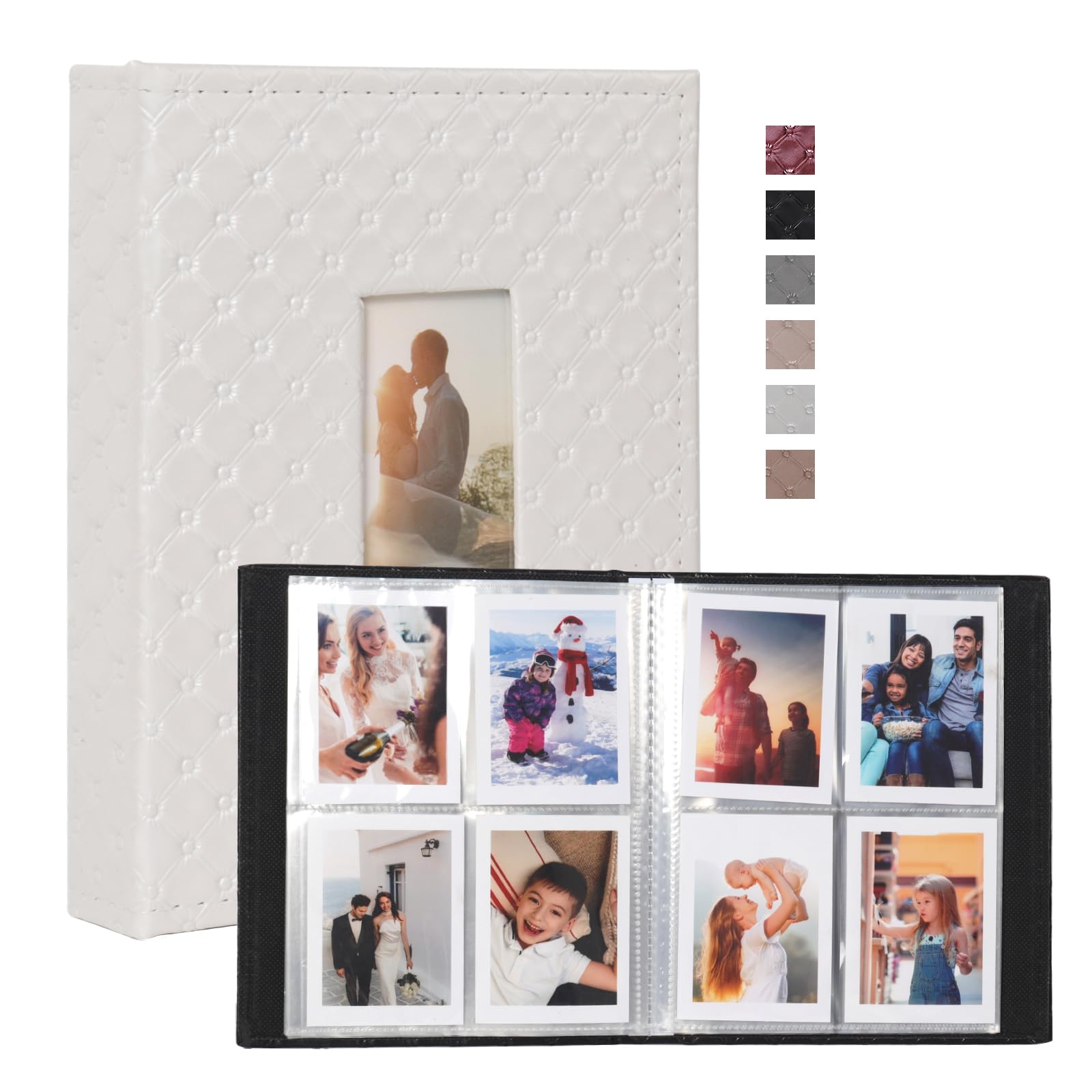 RECUTMS Polaroid Photo Album 208 Photos for Fujifilm Instax Mini Camera, 2x3 Inch Photo Album, Leather Cover with Window, for Instax Mini 12 11 9 40 90 8 7 Evo LiPlay Instant Camera (White)