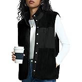Rapbin Vests for Women Lightweight Stand Collar Sherpa Fuzzy Fleece Vest Buttoned Sleeveless Jackets with 3 Pockets