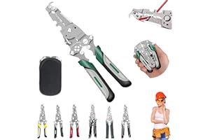 RANDJ 18 in 1 Foldable Wire Stripper, Professional Foldable Stripper/Crimper/Cutter Pliers, High-Carbon Steel Wire Stripping Kit for Electricians & Technicians (Home/Workshop Cable Tool Set) (Grey Green)