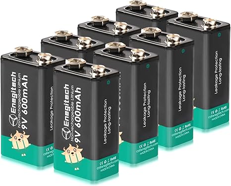 Enegitech - Pilas de Litio de 9 V 600 mAh para detectores de Humo, micrófono, multímetro, termómetro láser, 10 años, 8 Unidades, no Recargables (versión actualizada): Amazon.es: Electrónica