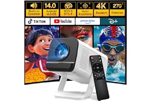 Built-in Apps 1080P 4K Support Mini Projector with Android 14, Phone Remote | Portable Smart Projector with WiFi 6 and Bluetooth 5.4 for Bedroom Auto Keystone Compatible with Netflix/iOS/HDMI/TV Stick X1