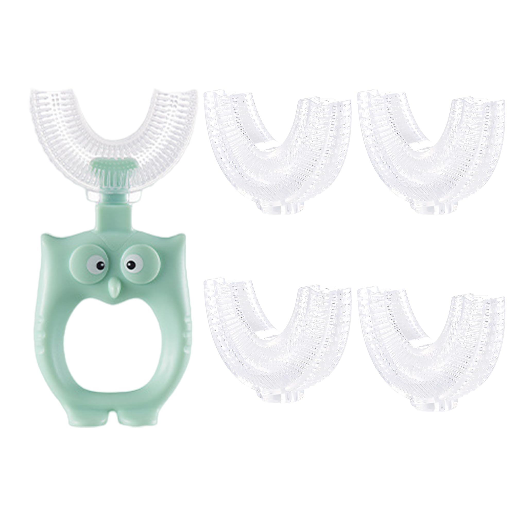 Toddler Children 360 U Shaped Toothbrush Kid Age 2-6&2-4&4-7&6-8 Year All Rounded Silicone Teeth Brush Head Pack Boy Girl Easy Circular Wide 3 Side Foam Manual Full Whole Mouth Clean Dental Oral Care