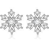 BriLove 925 Sterling Silver Post Sparkling Cubic Zirconia Christmas Snowflake Earrings for Women,Shiny Winter Party Stud Snowflakes Earring for Xmas Festival Decor Holiday Party Jewelry Gift