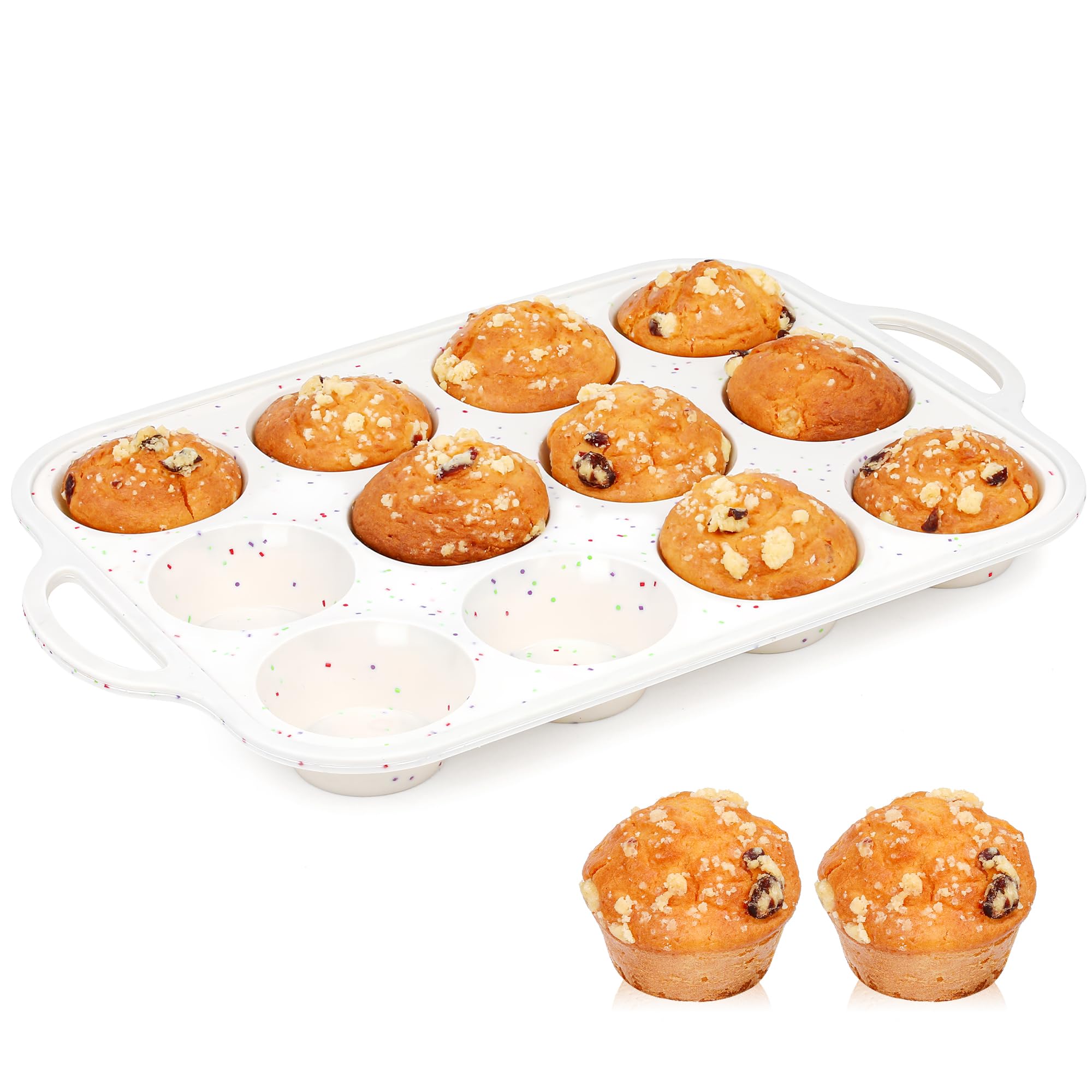 Photo 1 of AOTASO 1 Pc Silicone Muffin Pan for Baking with Metal Frame, Nonstick 12 Cup Regular Size Cupcake Pan, Silicone Muffin Tray for Egg Bites (Cream)
