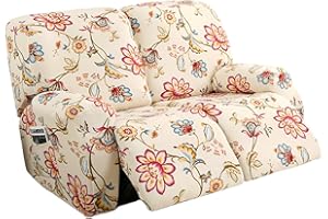 CRFATOP Stretch Recliner Loveseat Cover with Pockets Dual Floral Recliner Sofa Covers for 2 Seat 6 Pieces Lazy Boy Reclining Loveseat Couch Cover for Recliner Furniture Protector for Kid Pet,07
