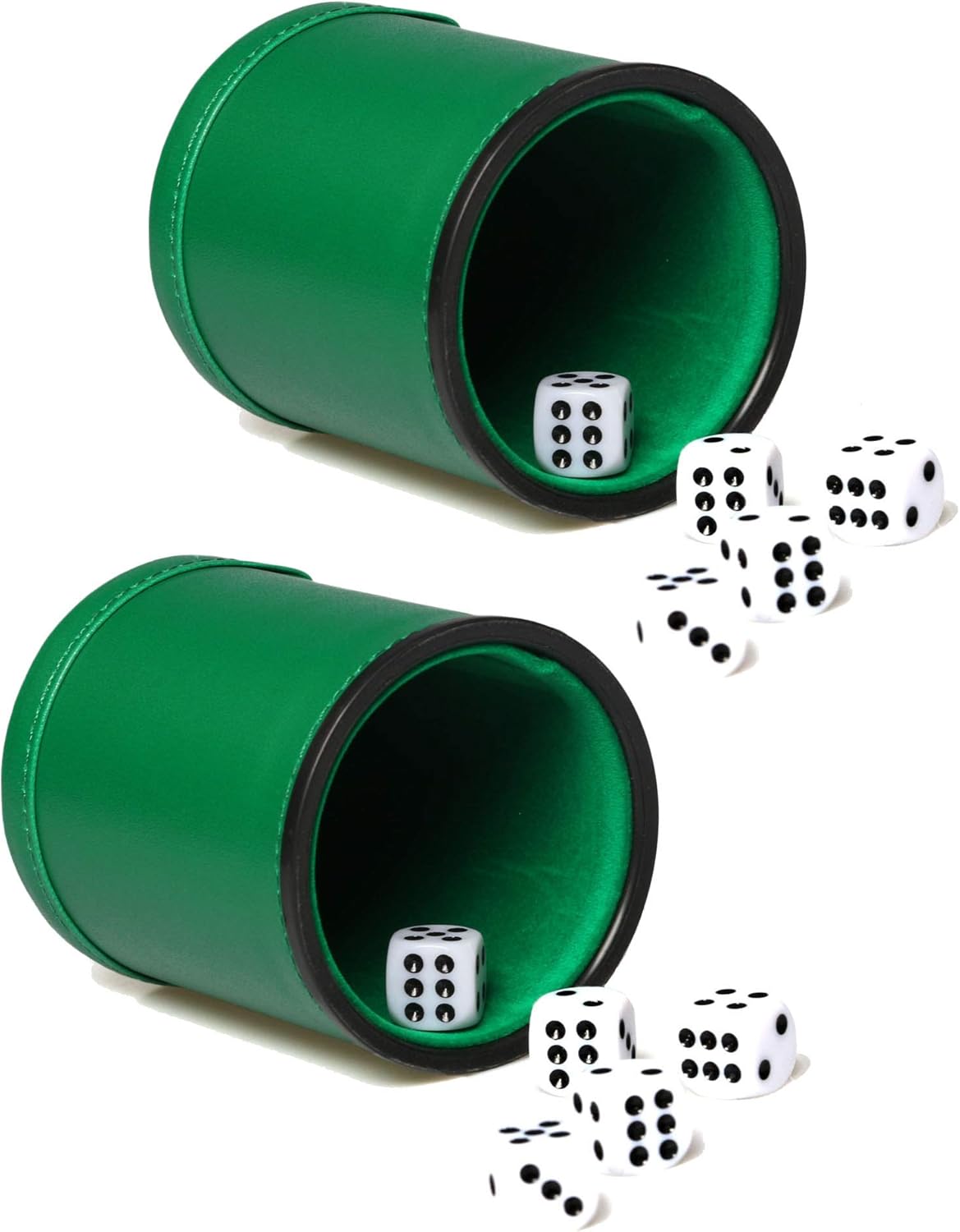 Dice Cup Set Leatherette and Felt Lined with 5 Dot Dices