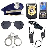 QPCOS Police Officer Role Play Kit Hat Handcuffs Sunglasses Policeman Costume Accessories for Cop Swat Halloween Party (Blue Hat, Medium)