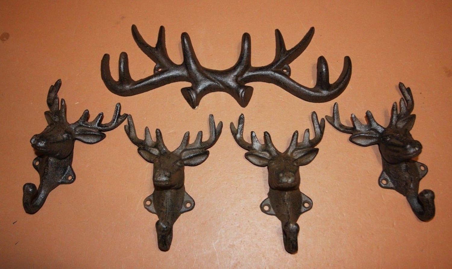 Southern Metal Wall Mounted Deer Head Antler Coat Hat Rack Wall Hooks, Solid Cast