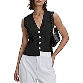 Locachy Women's V Neck Sleeveless Cable Knit Sweater Vest Soft 2025 Summer Button Front Cardigan Tank Tops