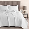 Great Bay Home Full/Queen Quilt Bedding Set, 3-Piece Lightweight Summer Channel Stitch Quilt Set with Shams, Ultra Soft White Bedspreads, Quilted Bedding Coverlets for All Seasons