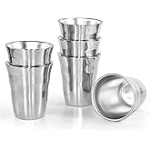 AGH 6 Pack Stainless Steel Cups for Kids, Metal Cups 9 oz Double Layer Insulated Pint Cup, Camping Tumbler Reusable Stackable Cup for Party Outdoor (Bright Silver)