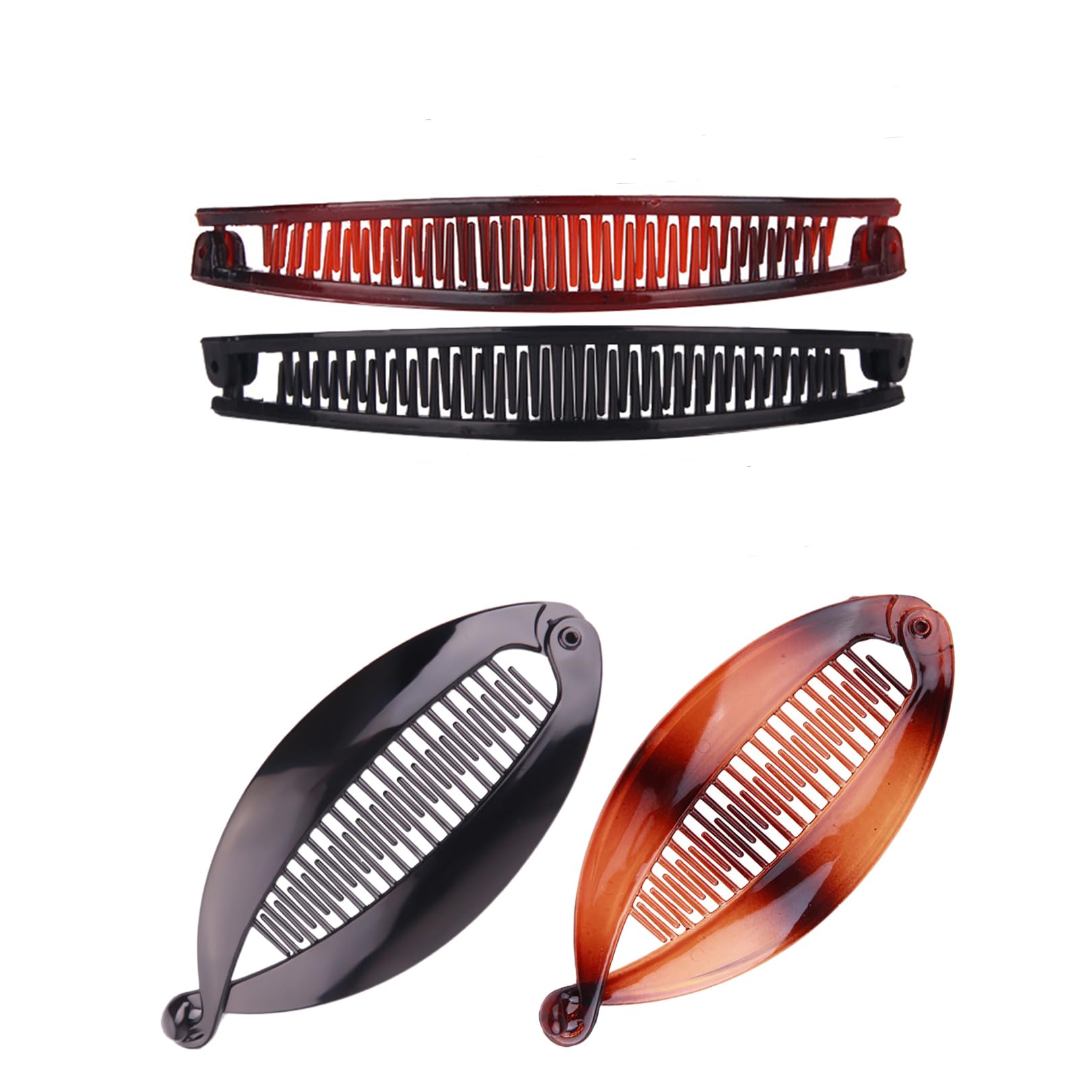 4 Pcs Banana Hair Clips for Fine Hair and Thick Hair, Fishtail Small Banana Hair Clip,for Women Bananas Clip Double Comb Long Hair Clips Ponytail Hair Comb Bananas