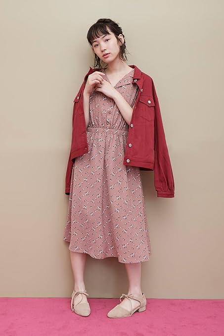 Amazon オリーブ デ オリーブ Olive Des Olive 開襟花柄ワンピース Free ピンク ワンピース チュニック 通販