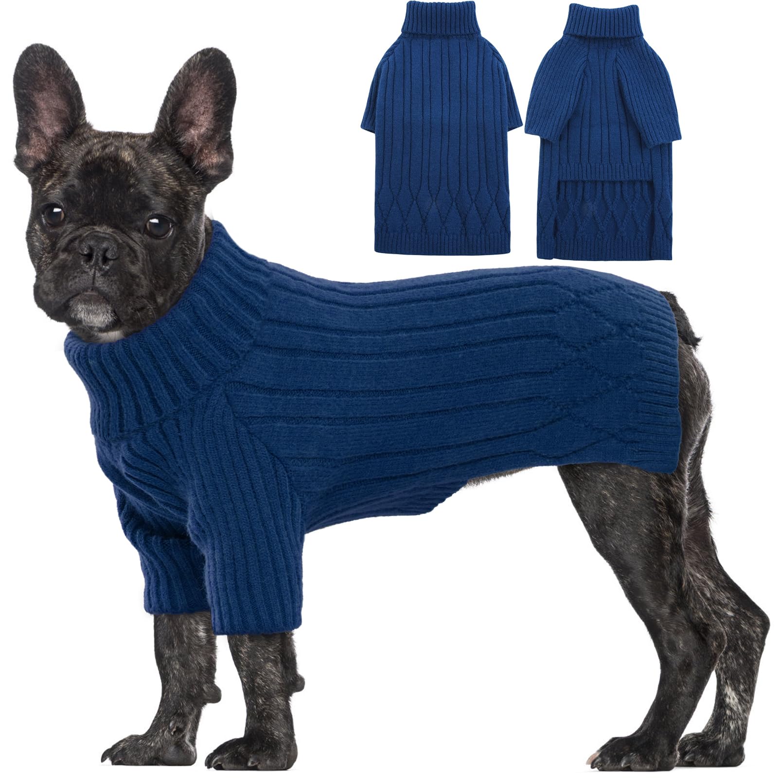 OUOBOB Dog Jumper for Medium Dogs, Warm Winter Fall Dog Jumpers for Dog Girls Boys, Turtleneck Dog Knitwear, Doggie Christmas Jumper, Pet Sweatshirt Clothes Knit French Bulldog, Beagle (Blue M) — image 1