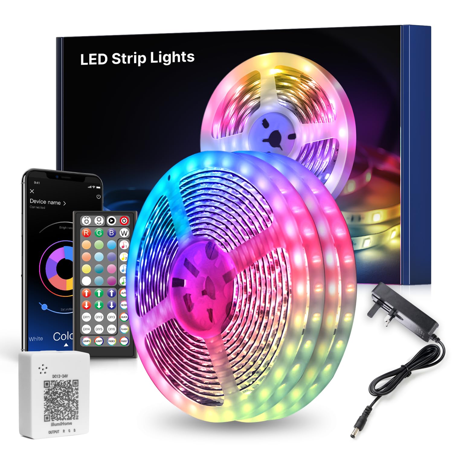 Mexllex LED Strip Lights 30m, Ultra-Long Lights Strip Music Sync Color Changing, Led Lights with App Control Remote, RGB Tape Light for Home Bedroom Party (2x15)