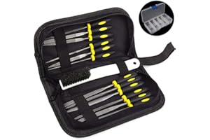 ADVcer Wood Rasp File Kit - 12 Assorted Small Metal Needle Files Set with Bristle Brush and Hand Strap Carrying Case (Rasps included 2 Sizes of Flat, Pointed Flat, Round, Half Round, Square, Triangle)
