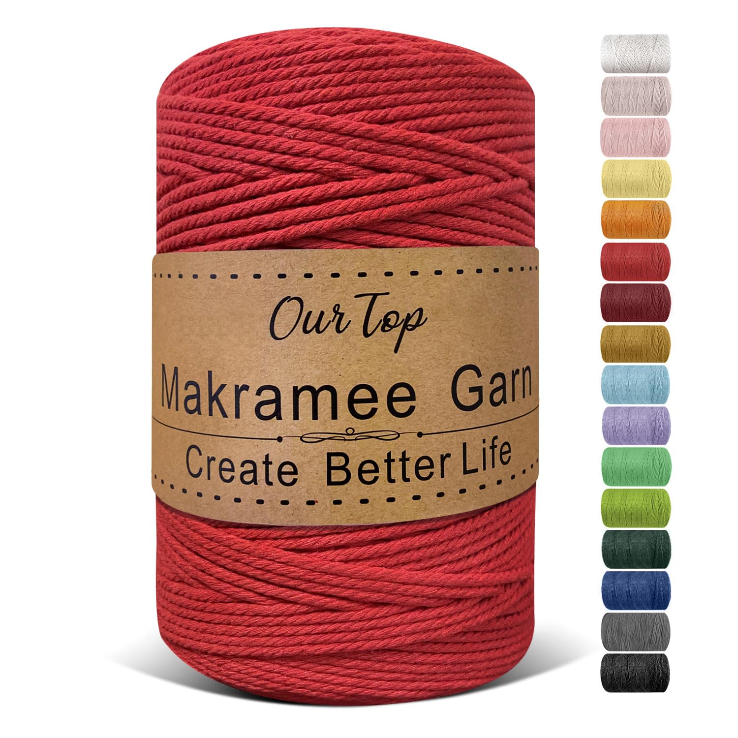 OurTop Premium Macrame Cord, 3mm x 300m Braided Macrame Rope Twisted Cord Yarn Macrame Yarn Thick Rope for Wall Hangings, Plant Hangers, DIY Crafts, Home Decorations, Gift Wrapping(Red) — image 1